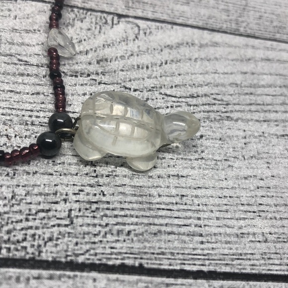 Vintage artisan handmade quartz turtle necklace boho - Picture 4 of 6
